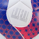 Junior Advance Futsal Ball Size 3 - Close up showing the machine stitched panels and red + navy printing