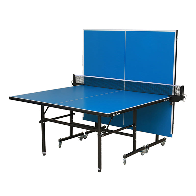 SUNFLEX Mesa T-120 table tennis table in playback position. Ping Pong table is shown with table tennis net.