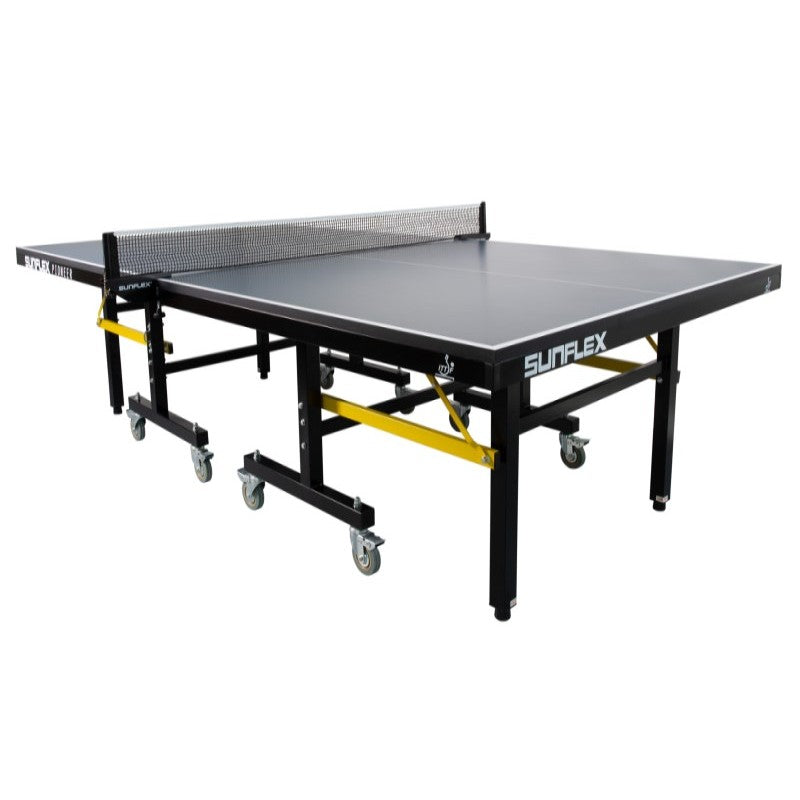 SUNFLEX Pioneer Competition ITTF Indoor Table Tennis Table in normal play mode showing ping pong net and stand - sold separately 