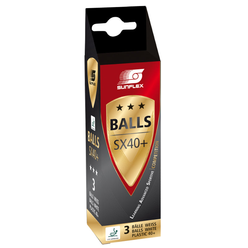 SUNFLEX 3 Star 40+ ITTF Table Tennis Balls - WHITE