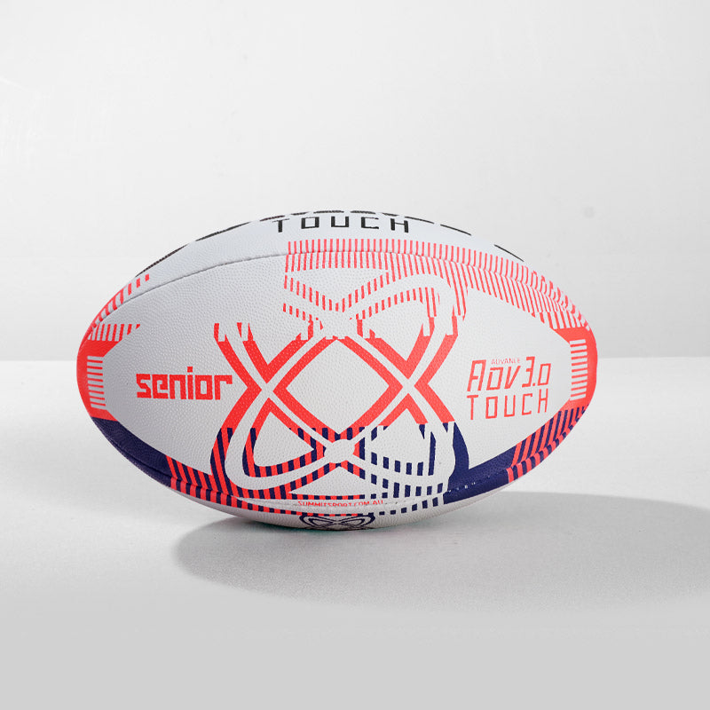 Senior Touch Rugby ball in white, fluro orange and navy. Made for training and games. 