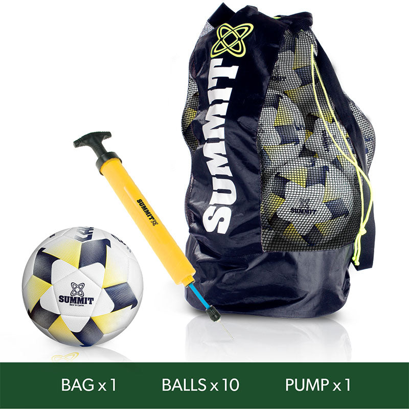 Summit essential launch soccer pack including 10 launch soccer balls, one ball bag and one ball pump