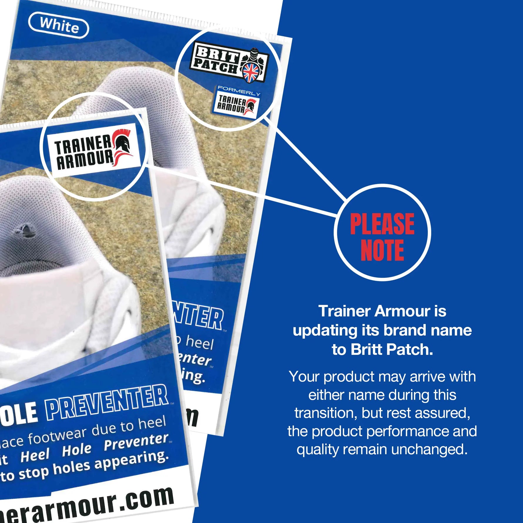 Trainer Armour is updating its brand name to Britt Patch - announcement - heel hole preventer