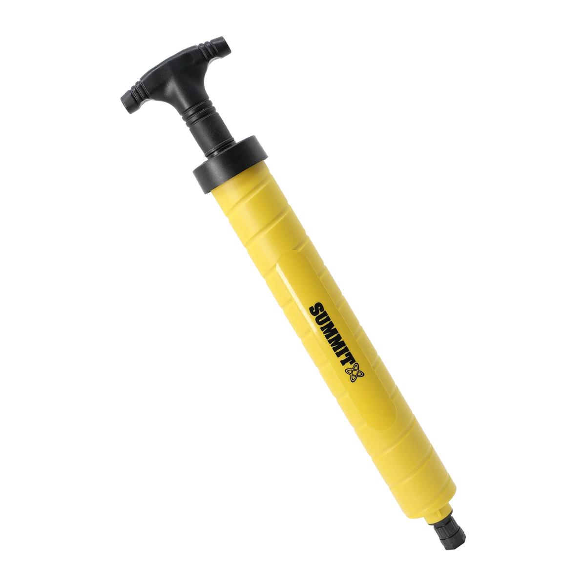 A yellow and black Summit 240 manual pump with a T-handle, shown diagonally on a plain white background.