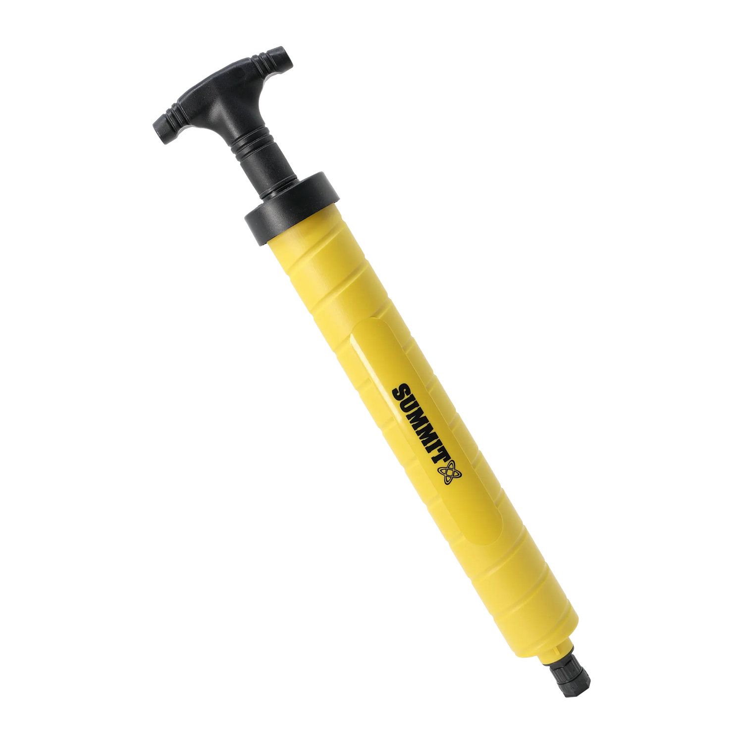 A yellow and black Summit 240 manual pump with a T-handle, shown diagonally on a plain white background.