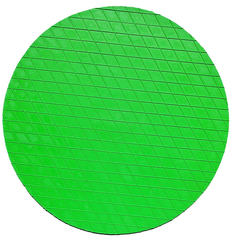Underneath view of a single fluro green rubber agility marker