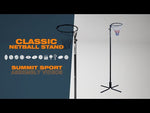 Instructional video showing how to assemble and adjust the SUMMIT Classic Netball Stand, including setting up the base, attaching the pole, and securing the netball ring for use.