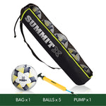 summit sport soccer pack including 5 footballs, 1 ball bag, and 1 ball pump
