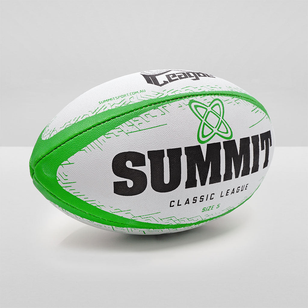 summit classic rugby league ball size 5 green, black and white