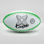 summit classic rugby league ball size 5 green, black and white. Made using recycled rubber.