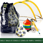 summit sport soccer pack including 10 footballs, 2 goals, 1 ball bag, 50 cones, 1 brass whistle and 1 ball pump