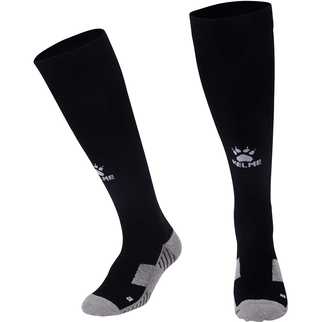 Kelme Football Socks Full Length - black with white logo. Available at summit sport.