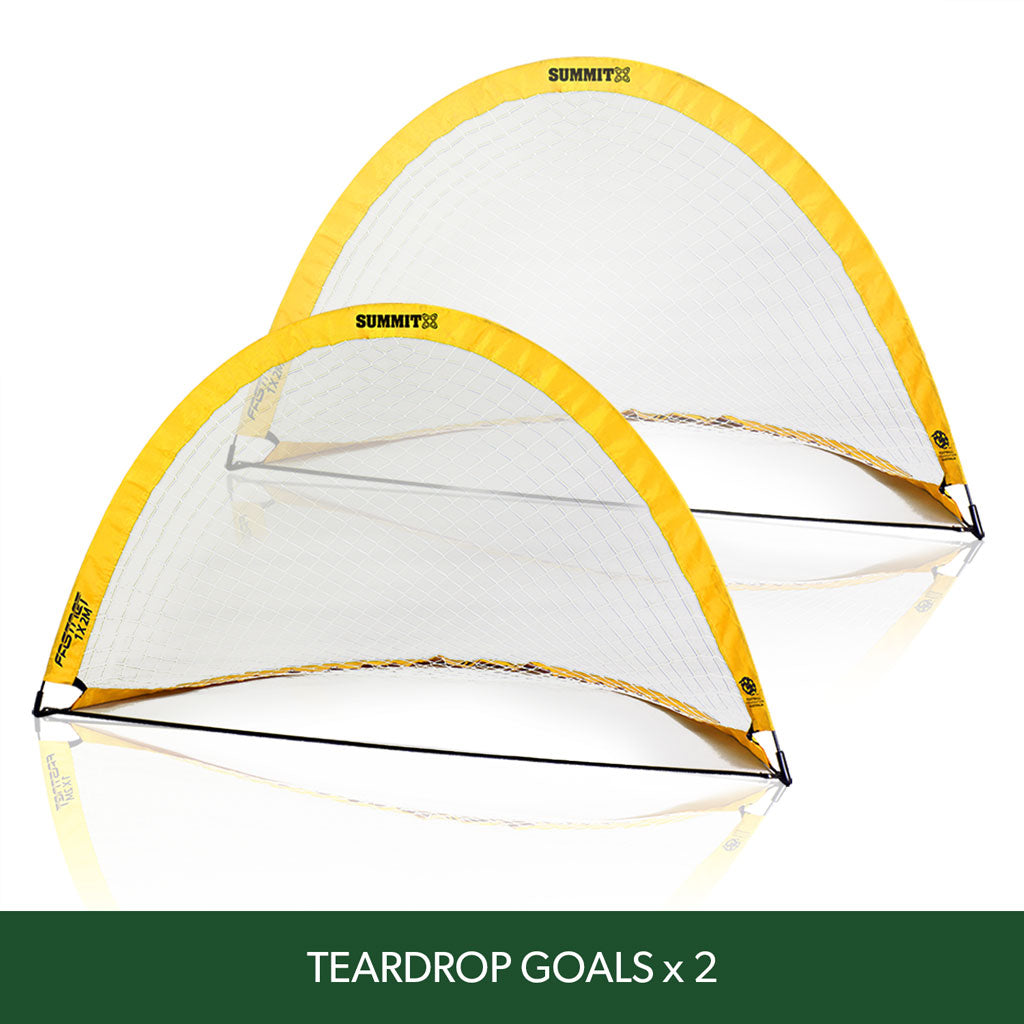 Twin soccer goals pack for kids, schools and clubs. Offical football Australia goals. Each pack comes wih 2 pop-up half dome goals, pegs and carry bag. 