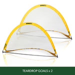 Twin soccer goals pack for kids, schools and clubs. Offical football Australia goals. Each pack comes wih 2 pop-up half dome goals, pegs and carry bag. 