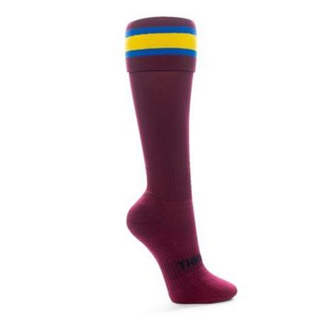 Thinskins Technical Sport Long Socks - Striped Top Apparel SUMMIT Maroon/Royal/Gold S 