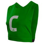 Green centre netball bib with elastic sides. Can be used for netball traiing. Netball bib fits kids and adult netballers.
