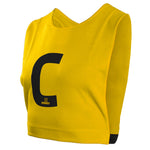 Yellow netball bib with elastic sides. Can be used for netball traiing. Netball bib fits kids and adult netballers.