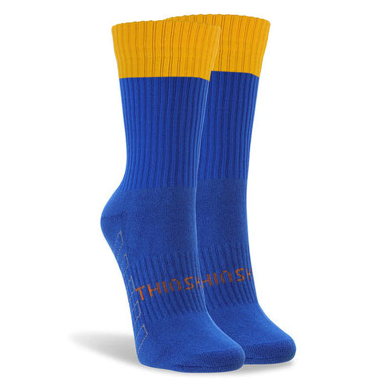 Royal and gold Thinskins short sports socks for training, playing or matches. Make sure you are ready for any game with the pack of 6 short sports socks. Designed for the player to be ready for any game.