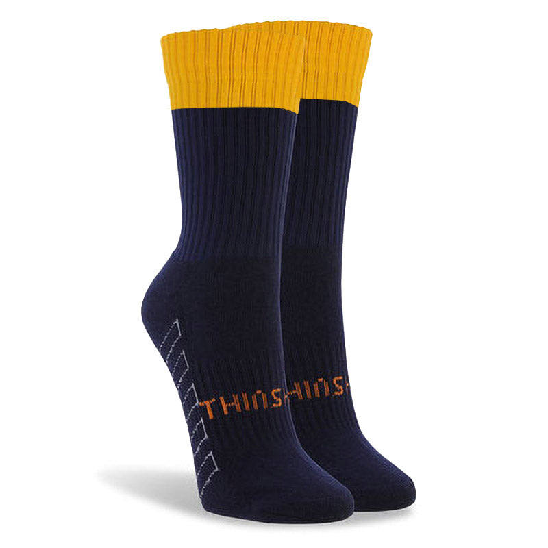 Navy and gold Thinskins short sports socks for training, playing or matches. Make sure you are ready for any game with the pack of 6 short sports socks. Designed for the player to be ready for any game.