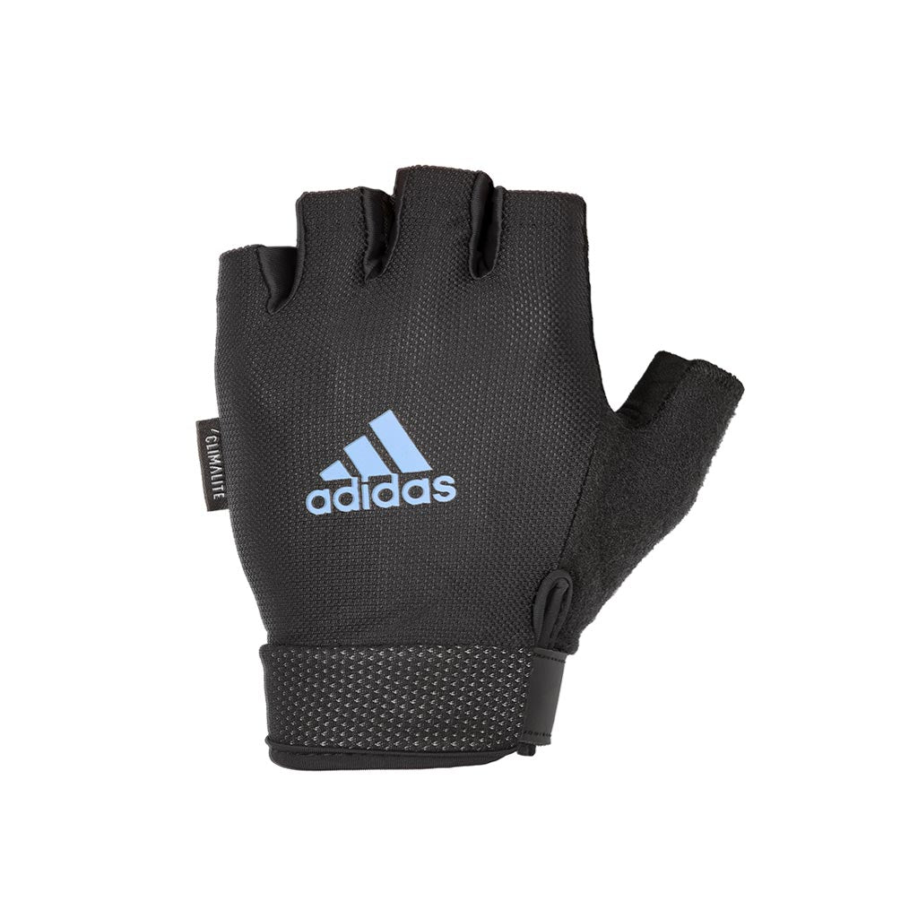 adidas essential gloves areavailbe in blue with a padded palm and an adjustable wrist strap.