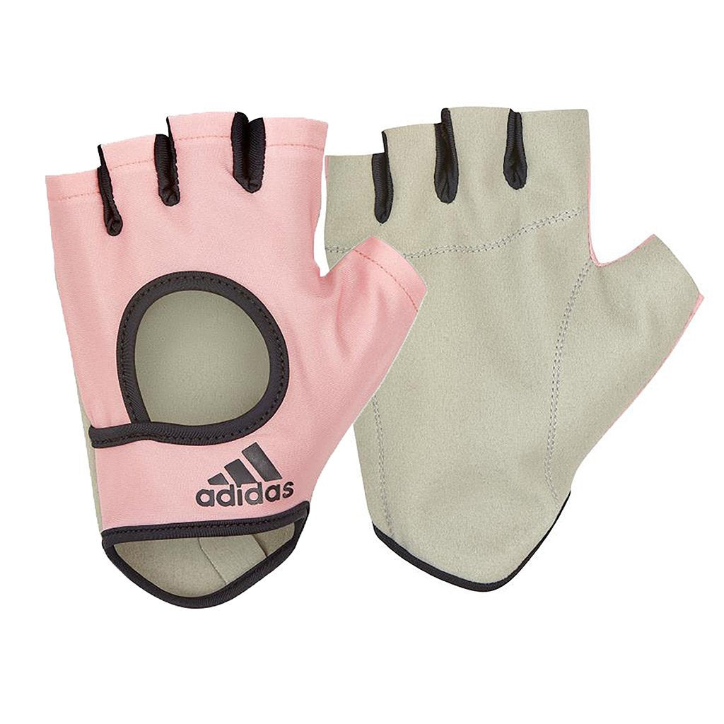 adidas womens fingerless gloves in glory pink have a suede palm for great comfort and grip during your fitness workouts.