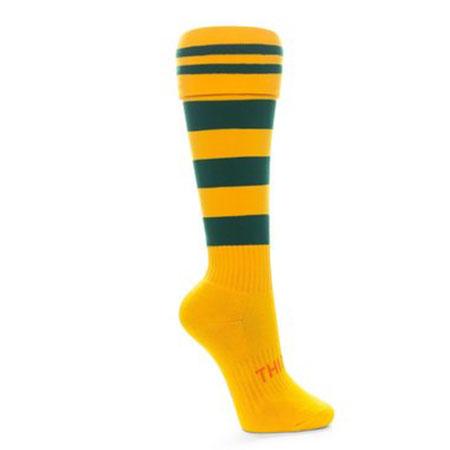 Thinskins Technical Sport Long Socks - Stripe/Hoop Combo Apparel SUMMIT Green/Gold (Australia) S 