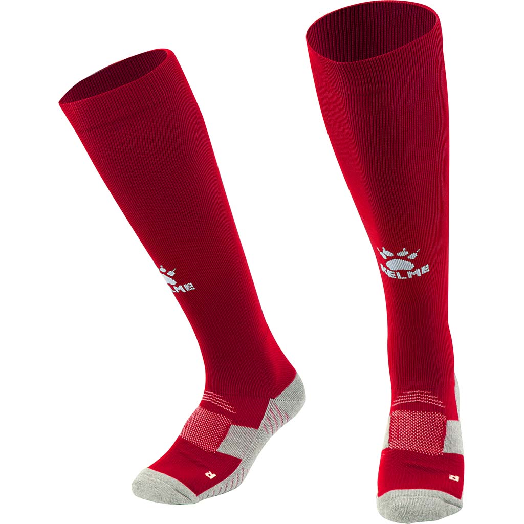 Kelme Football Socks Full Length - red colour with white logo. Available at summit sport.