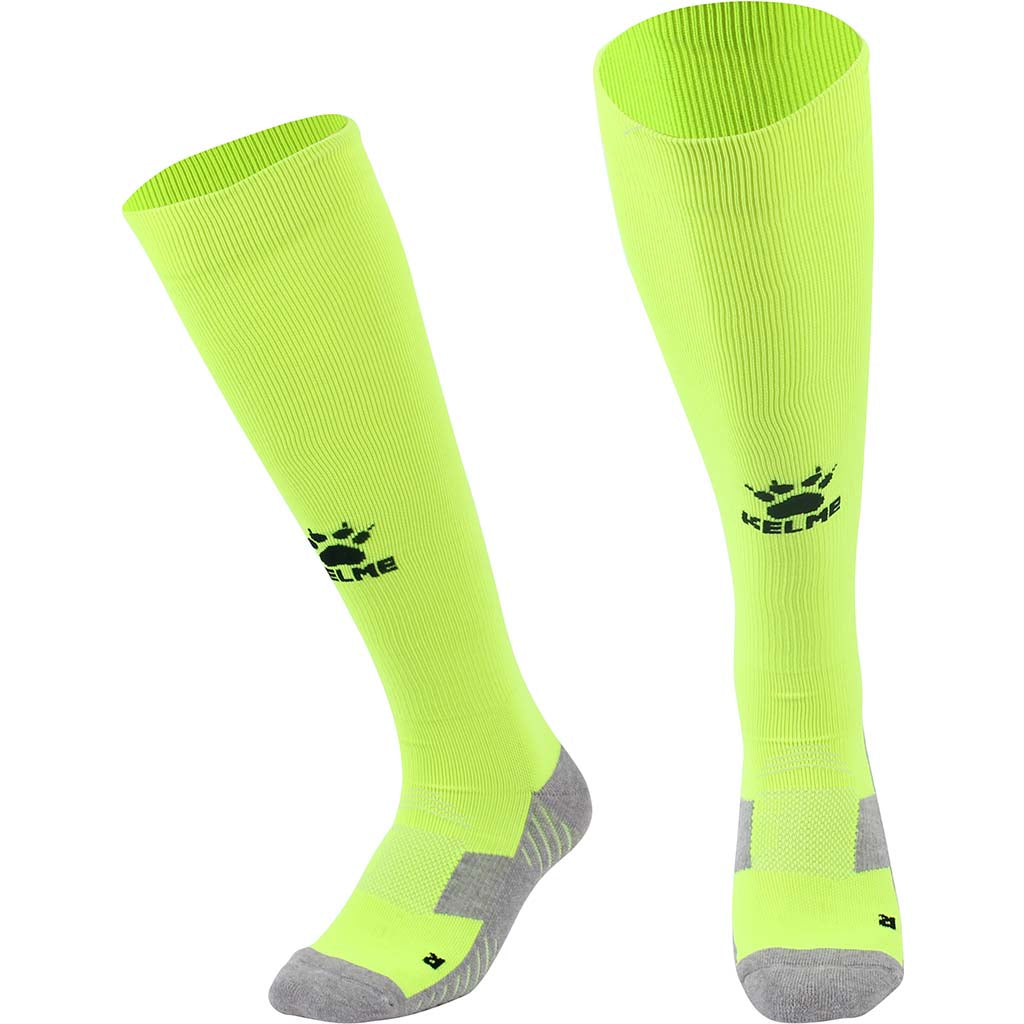 Kelme Football Socks Full Length - neon green with black logo. Available at summit sport.