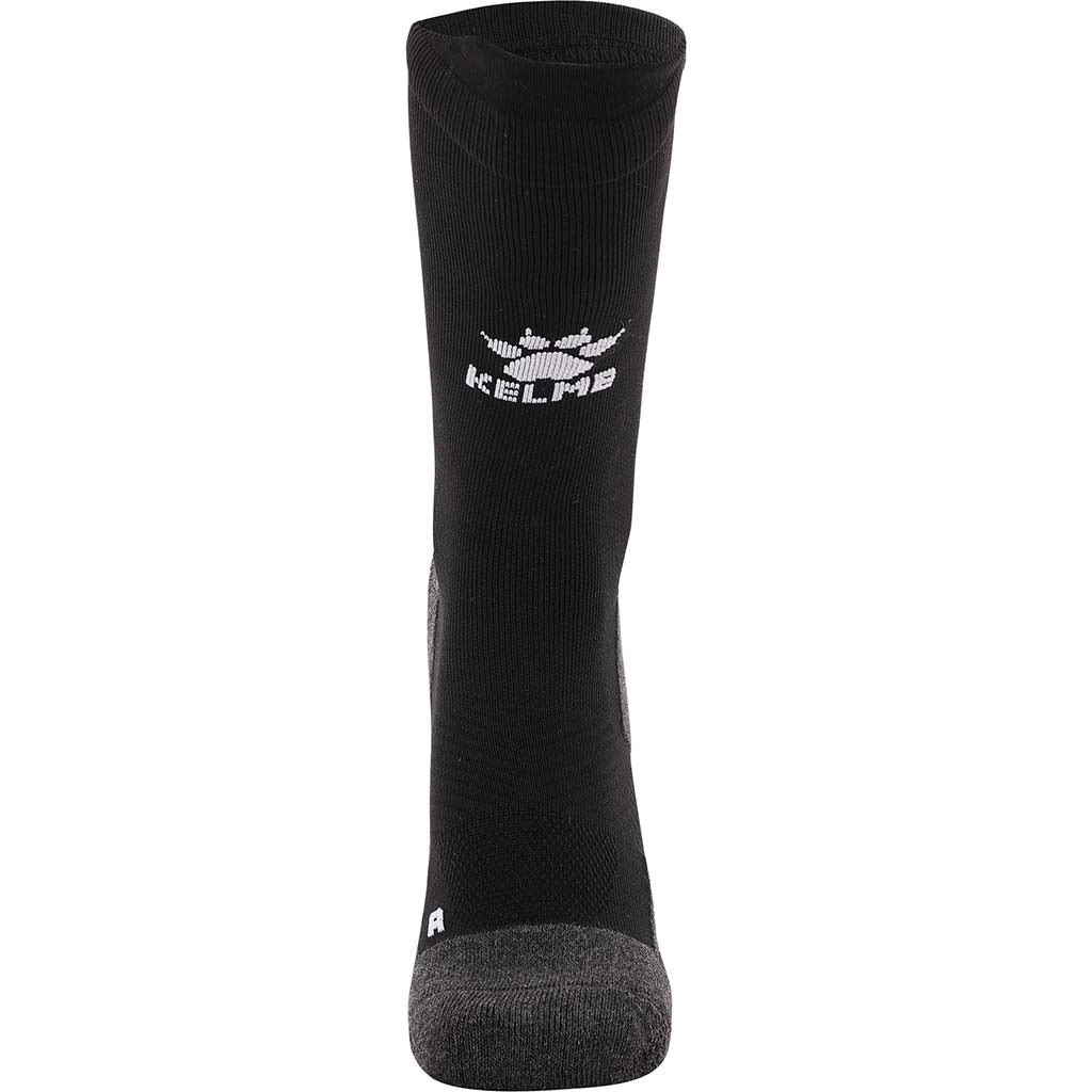 front black crew sock anti slip grip sock by Kelme. Sports sock with grip in crew style