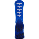 rear facing blue crew sock anti slip grip sock by Kelme. Sports sock with grip in crew style