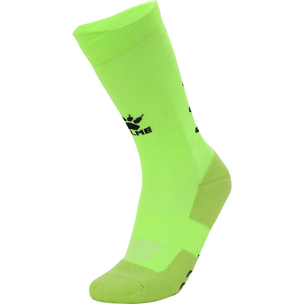 bright fluro yellow crew sock anti slip grip sock by Kelme. Sports sock with grip in crew style
