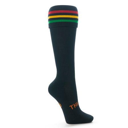 Thinskins Technical Sport Long Socks - Striped Top Apparel SUMMIT Black/Red/Gold/Green (Old Penrith) S 