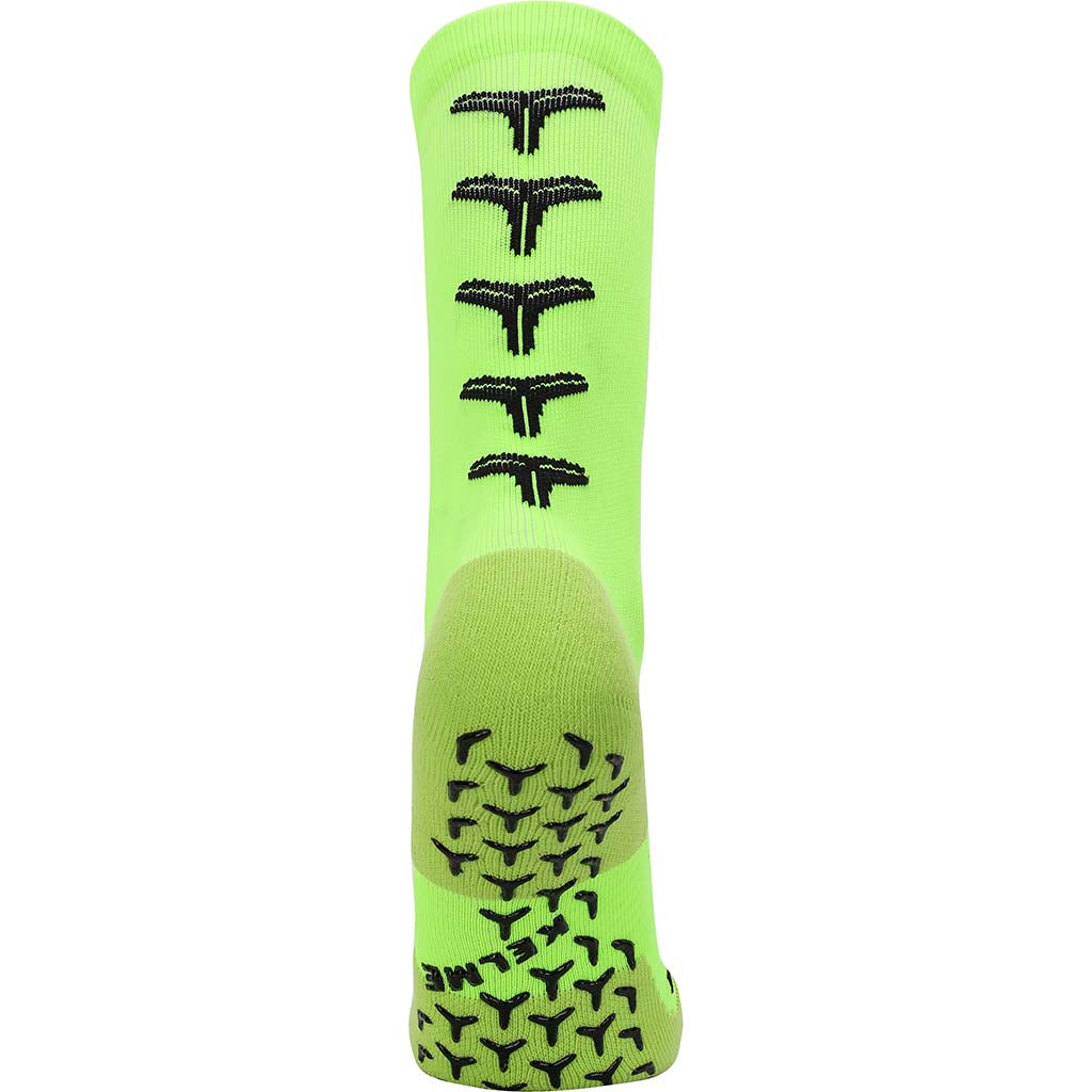 rear of fluro crew sock anti slip grip sock by Kelme. Sports sock with grip in crew style