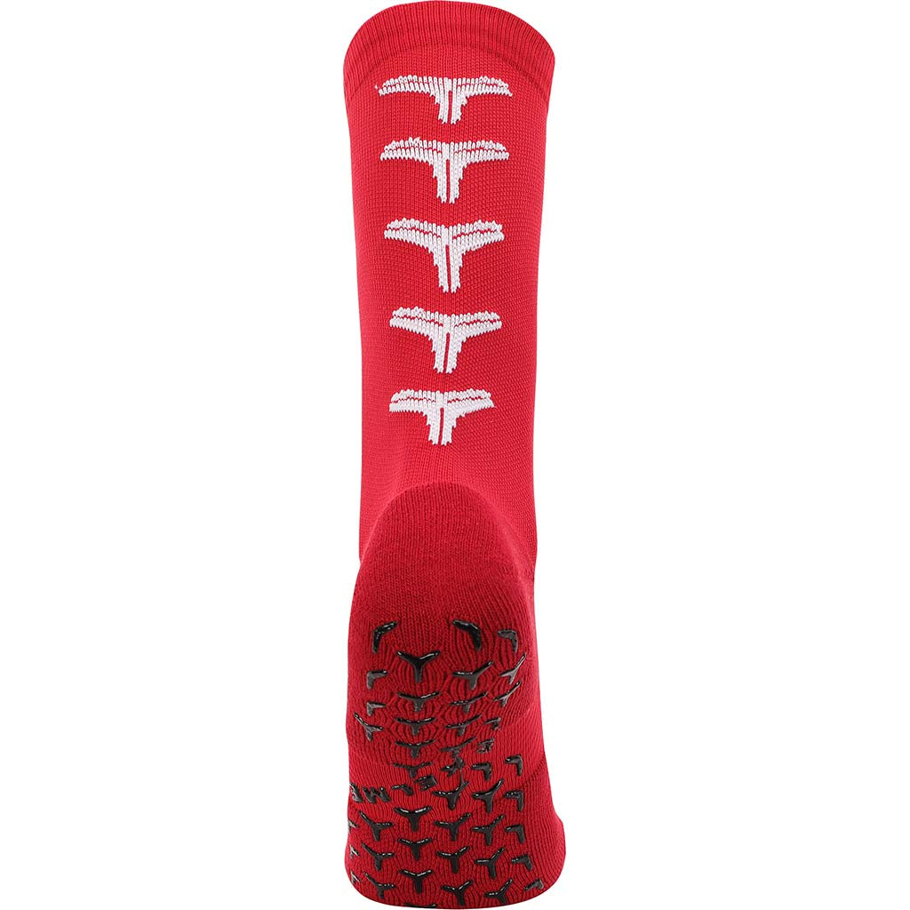 red colour from back crew sock anti slip grip sock by Kelme. Sports sock with grip in crew style